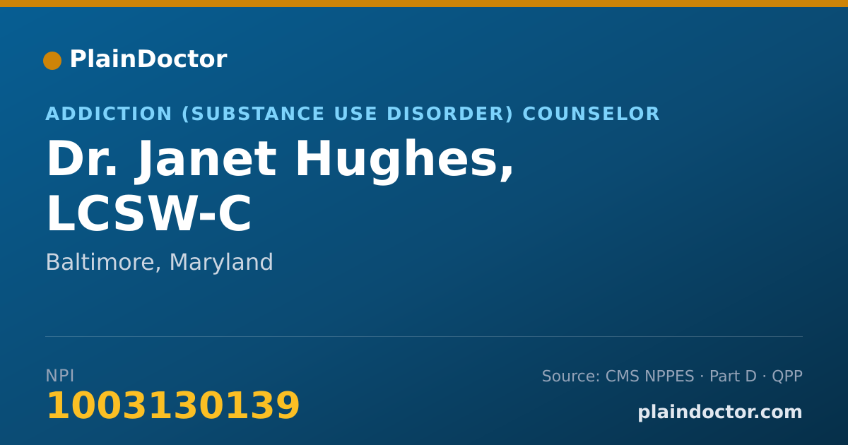 Shareable card for Janet Hughes, LCSW-C - Addiction (Substance Use Disorder) Counselor, Baltimore, MD