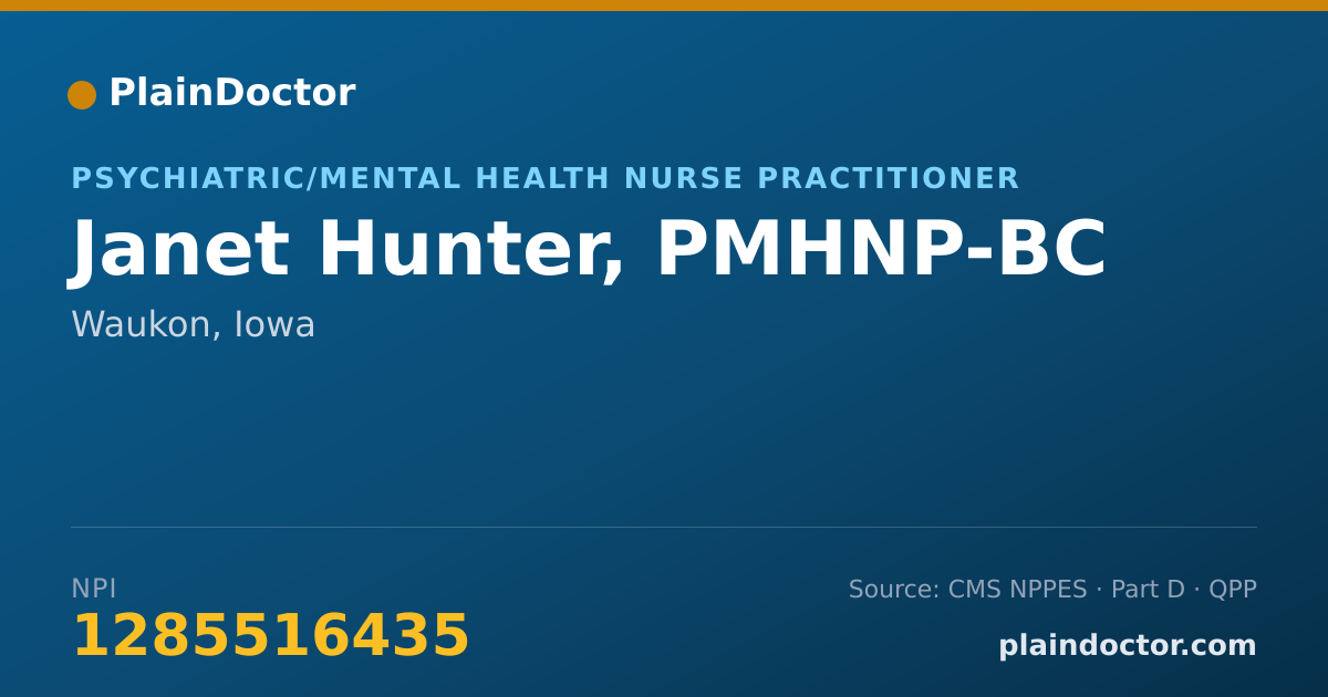 Shareable card for Janet Hunter, PMHNP-BC - Psychiatric/Mental Health Nurse Practitioner, Waukon, IA