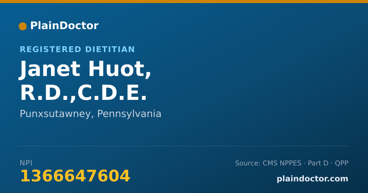 Shareable card for Janet Huot, R.D.,C.D.E. - Registered Dietitian, Punxsutawney, PA