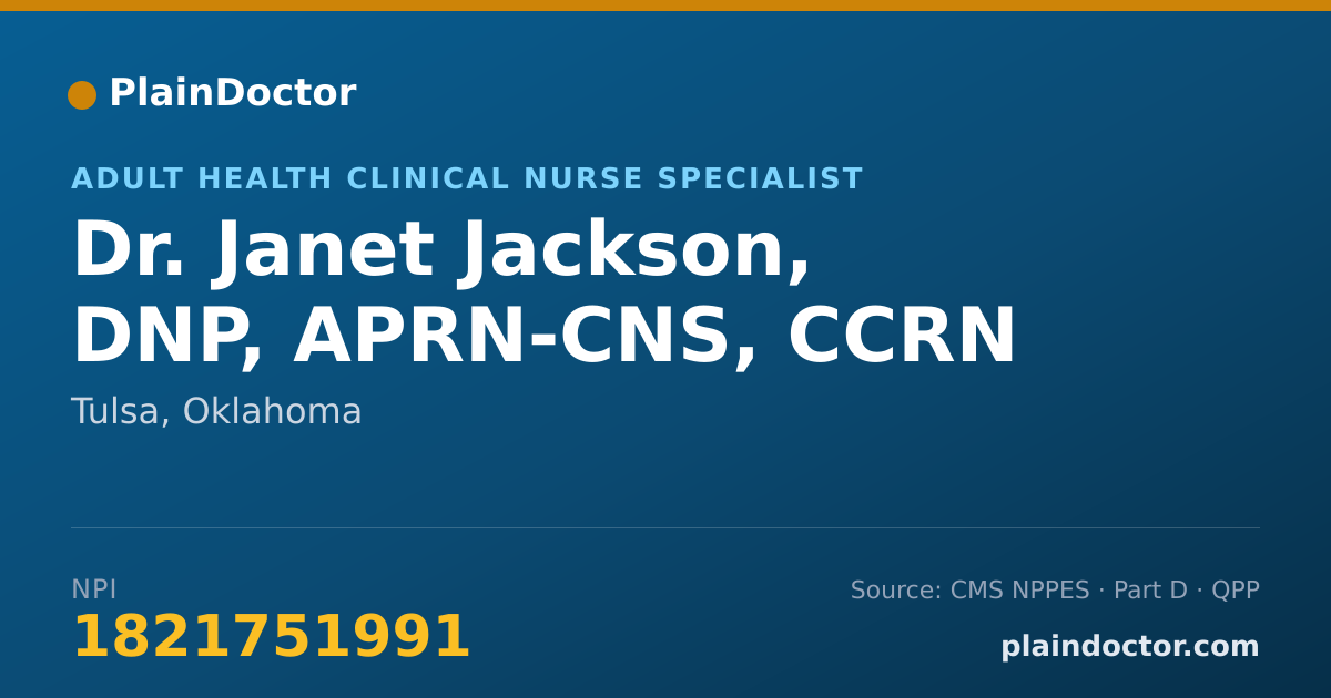 Shareable card for Janet Jackson, DNP, APRN-CNS, CCRN - Adult Health Clinical Nurse Specialist, Tulsa, OK