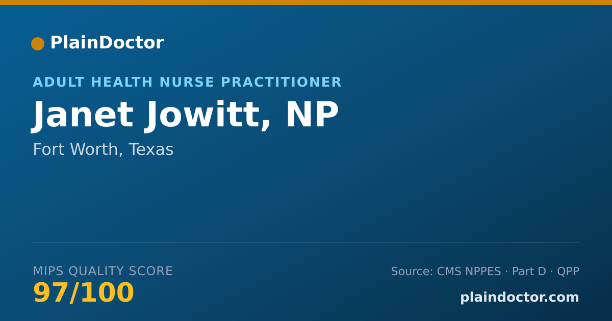 Shareable card for Janet Jowitt, NP - Adult Health Nurse Practitioner, Fort Worth, TX