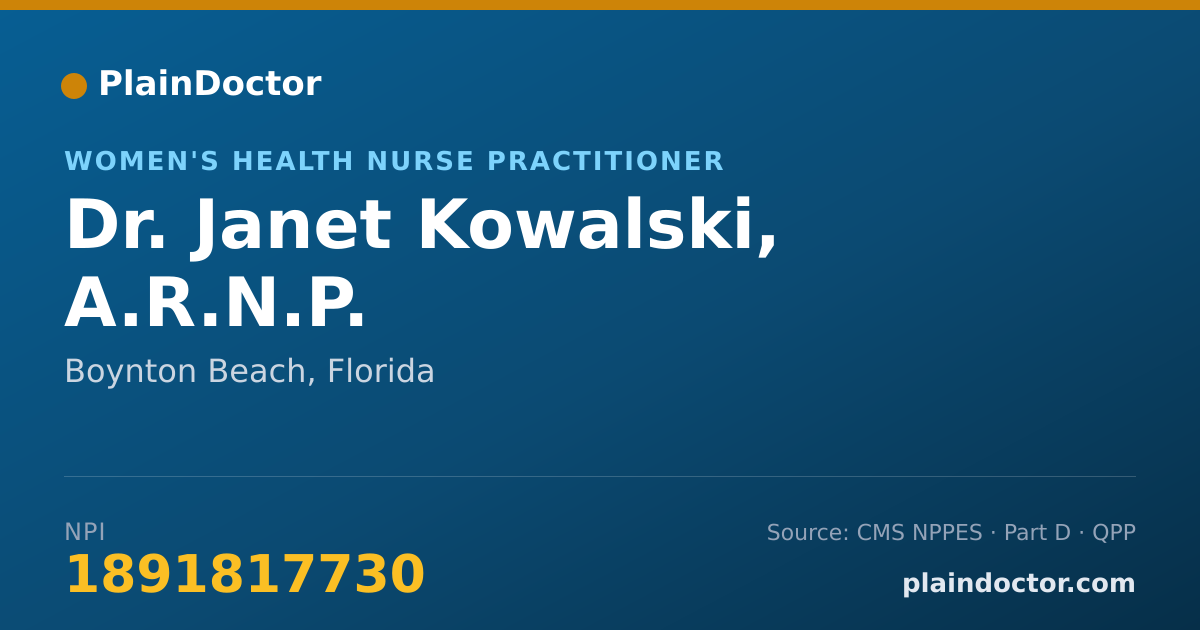 Shareable card for Janet Kowalski, A.R.N.P. - Women's Health Nurse Practitioner, Boynton Beach, FL