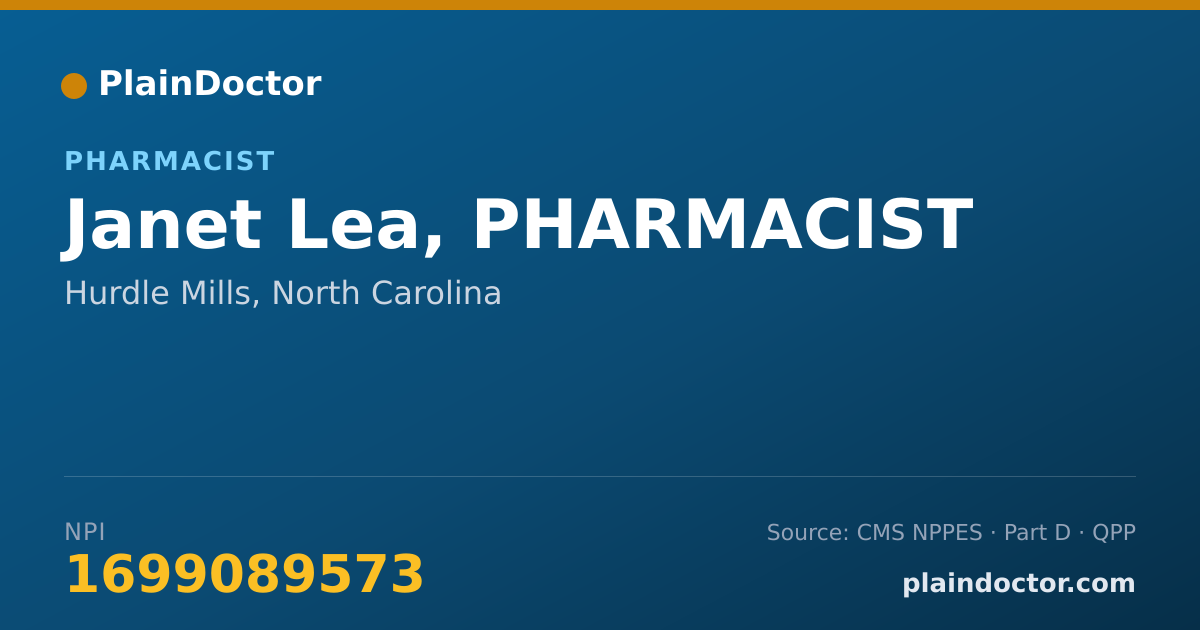 Shareable card for Janet Lea, PHARMACIST - Pharmacist, Hurdle Mills, NC