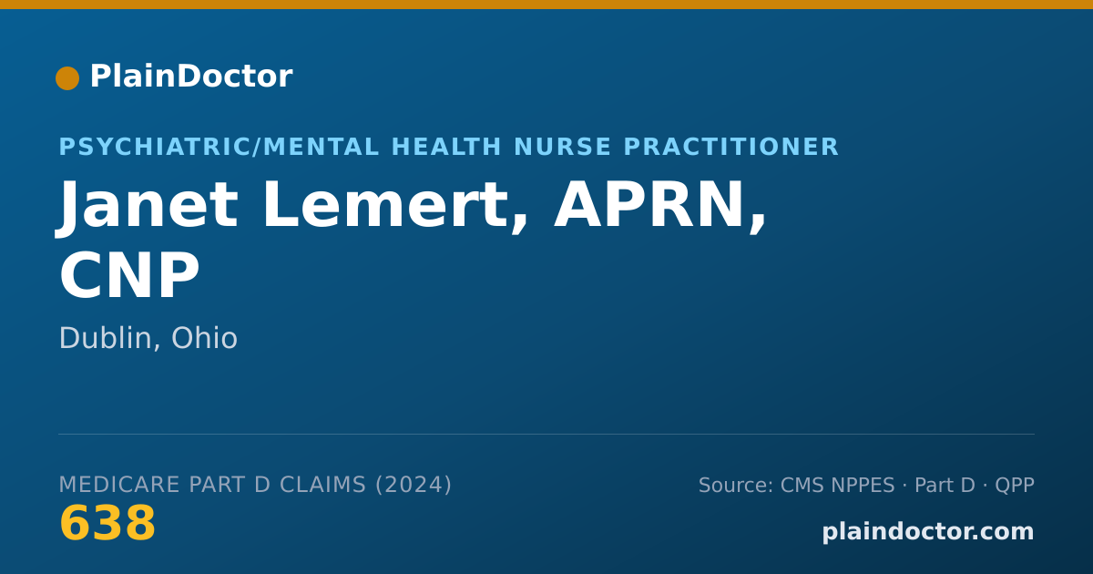 Shareable card for Janet Lemert, APRN, CNP - Psychiatric/Mental Health Nurse Practitioner, Dublin, OH