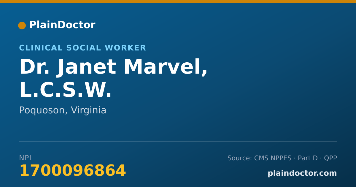 Shareable card for Janet Marvel, L.C.S.W. - Clinical Social Worker, Poquoson, VA