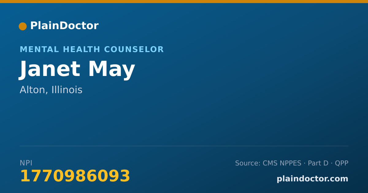 Shareable card for Janet May - Mental Health Counselor, Alton, IL