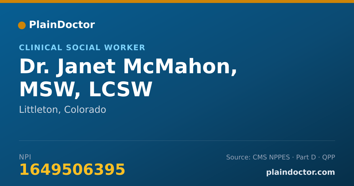 Shareable card for Janet McMahon, MSW, LCSW - Clinical Social Worker, Littleton, CO