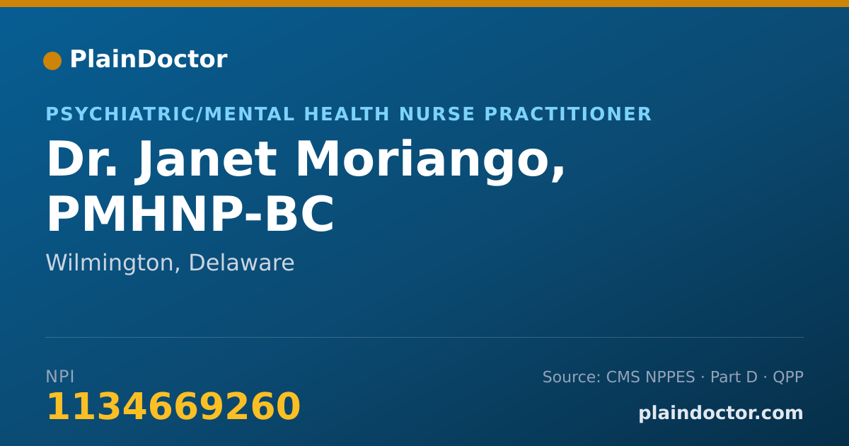 Shareable card for Janet Moriango, PMHNP-BC - Psychiatric/Mental Health Nurse Practitioner, Wilmington, DE