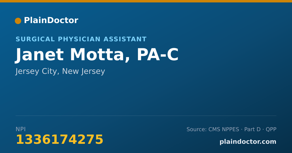 Shareable card for Janet Motta, PA-C - Surgical Physician Assistant, Jersey City, NJ