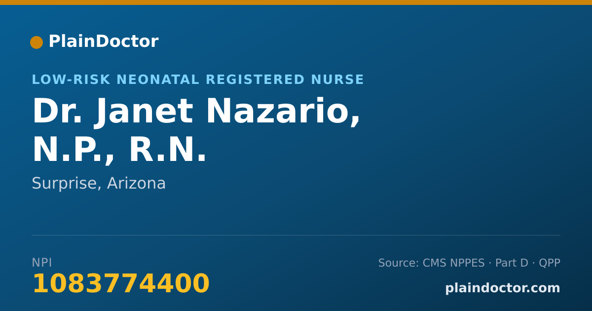 Shareable card for Janet Nazario, N.P., R.N. - Low-Risk Neonatal Registered Nurse, Surprise, AZ