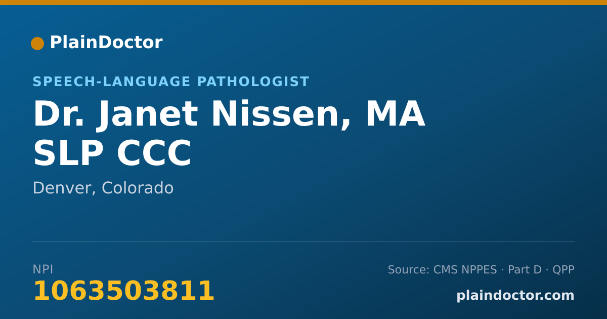 Shareable card for Janet Nissen, MA SLP CCC - Speech-Language Pathologist, Denver, CO