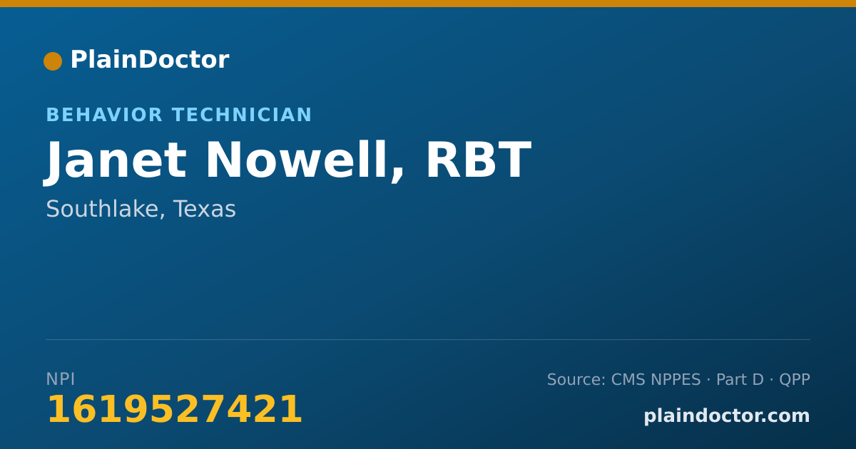 Shareable card for Janet Nowell, RBT - Behavior Technician, Southlake, TX