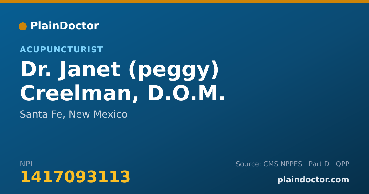 Shareable card for Janet (peggy) Creelman, D.O.M. - Acupuncturist, Santa Fe, NM