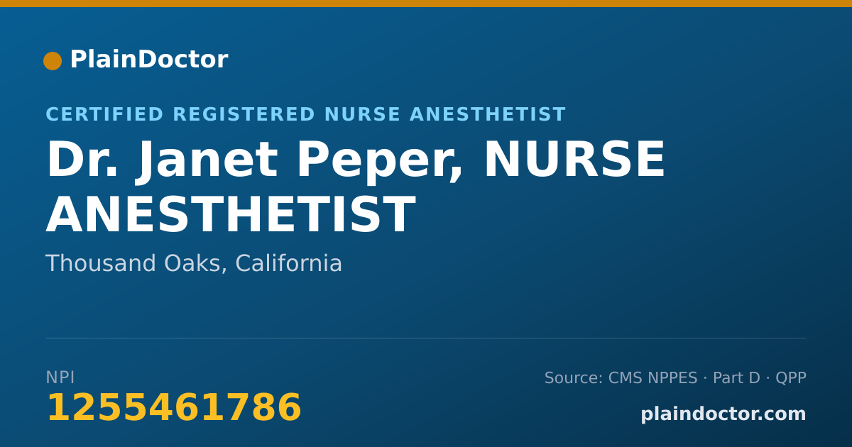 Shareable card for Janet Peper, NURSE ANESTHETIST - Certified Registered Nurse Anesthetist, Thousand Oaks, CA