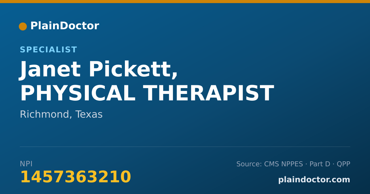 Shareable card for Janet Pickett, PHYSICAL THERAPIST - Specialist, Richmond, TX