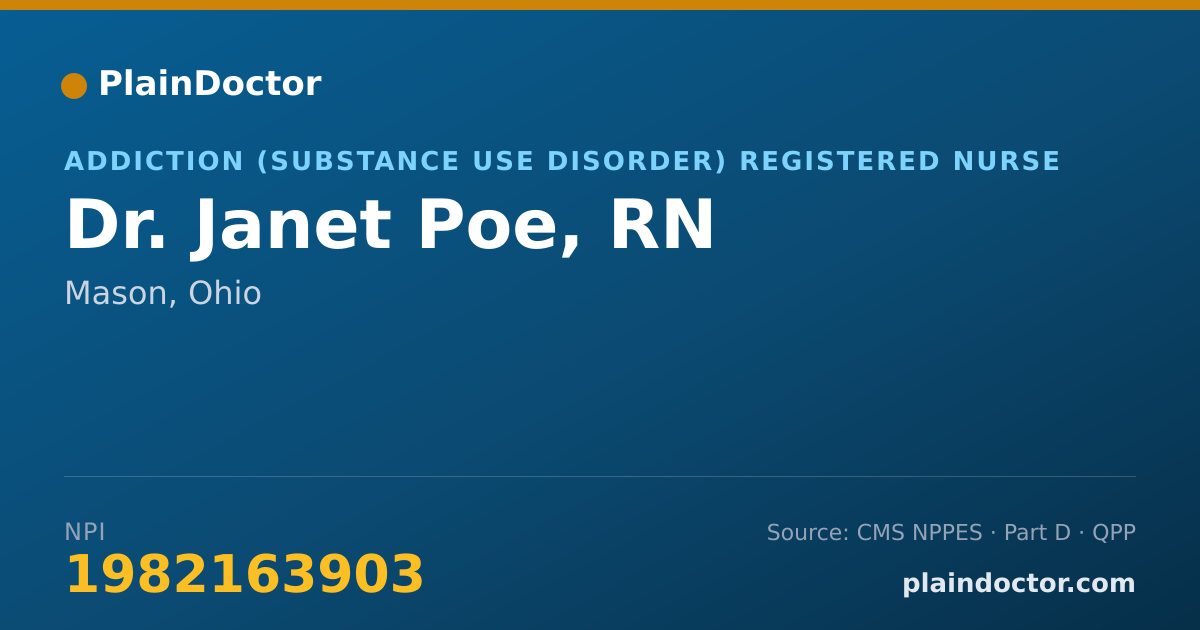 Shareable card for Janet Poe, RN - Addiction (Substance Use Disorder) Registered Nurse, Mason, OH