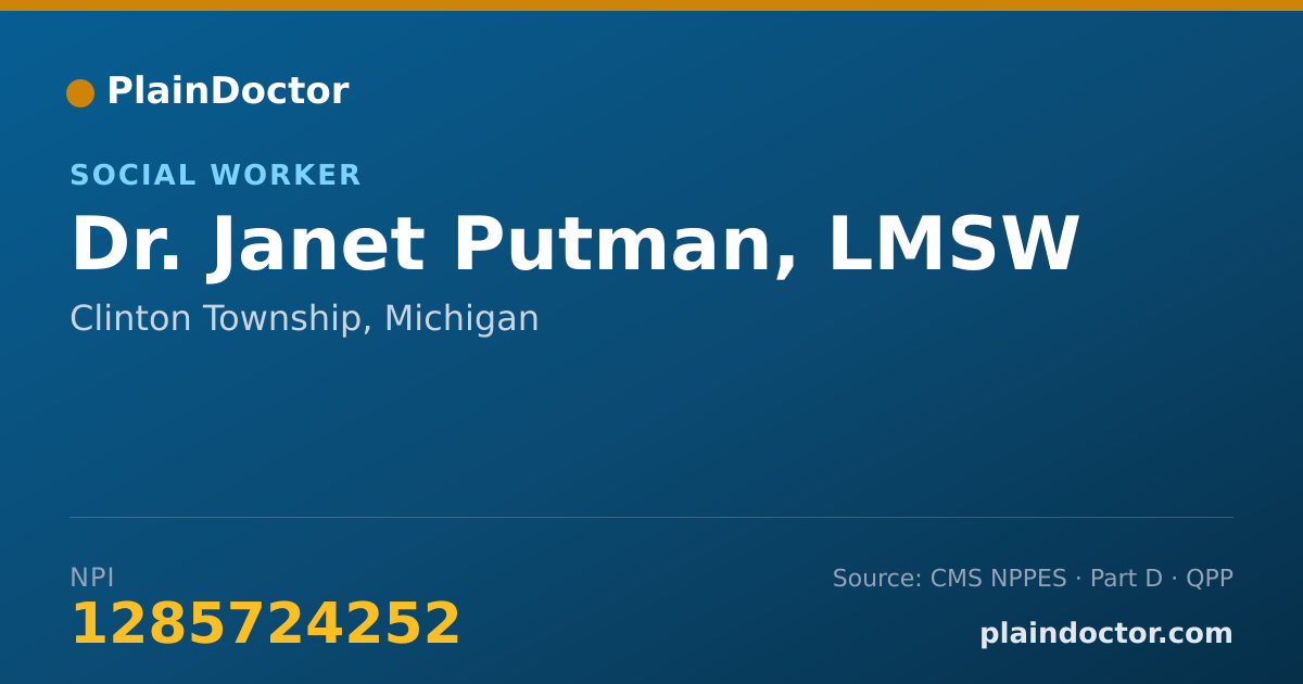 Shareable card for Janet Putman, LMSW - Social Worker, Clinton Township, MI