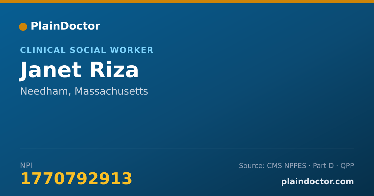 Shareable card for Janet Riza - Clinical Social Worker, Needham, MA