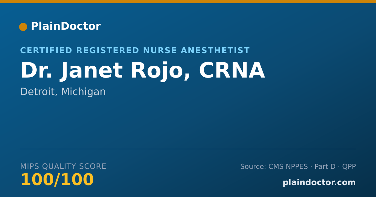 Shareable card for Janet Rojo, CRNA - Certified Registered Nurse Anesthetist, Detroit, MI