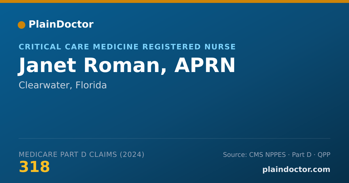 Shareable card for Janet Roman, APRN - Critical Care Medicine Registered Nurse, Clearwater, FL
