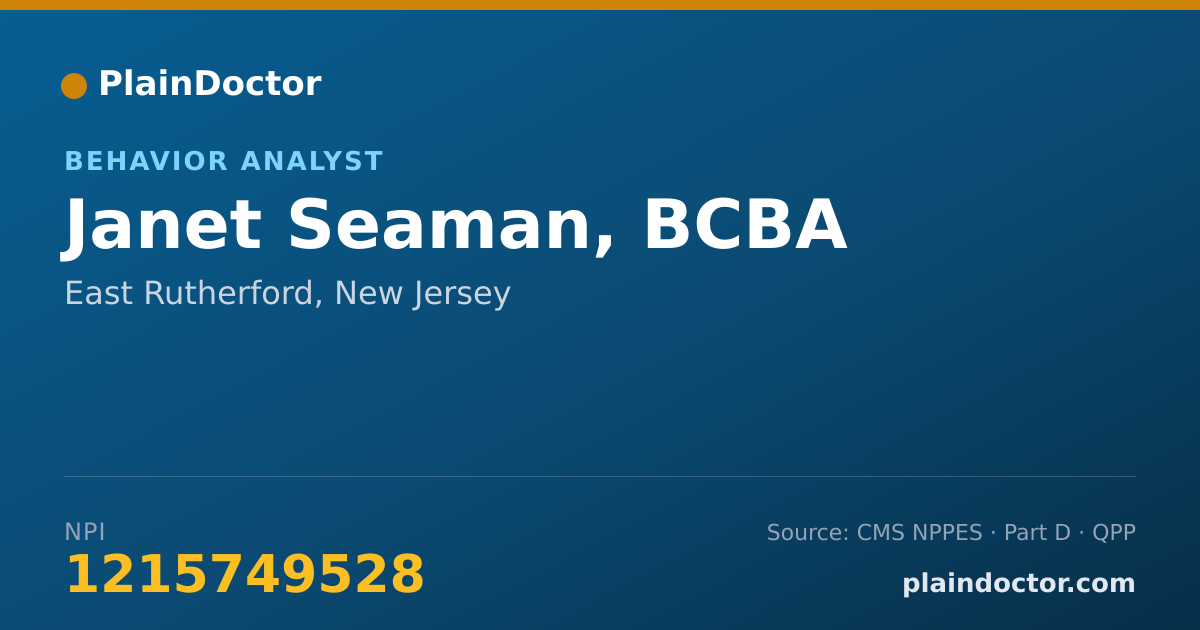 Shareable card for Janet Seaman, BCBA - Behavior Analyst, East Rutherford, NJ