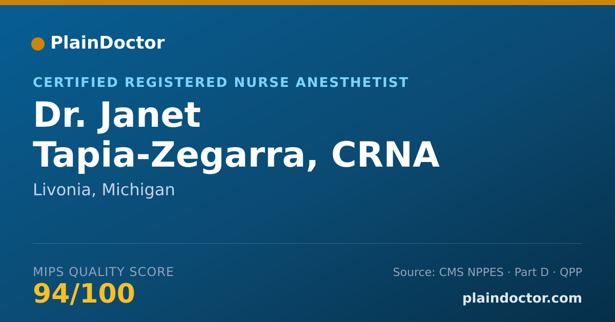 Shareable card for Janet Tapia-Zegarra, CRNA - Certified Registered Nurse Anesthetist, Livonia, MI