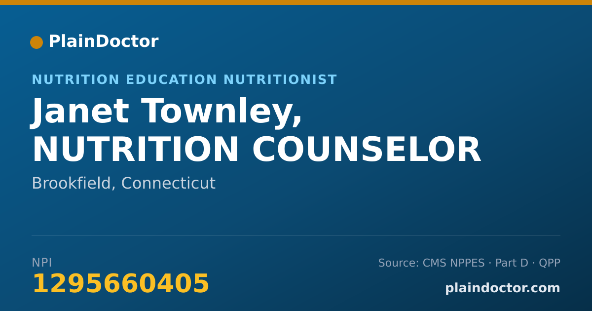 Shareable card for Janet Townley, NUTRITION COUNSELOR - Nutrition Education Nutritionist, Brookfield, CT