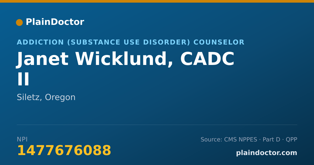 Shareable card for Janet Wicklund, CADC II - Addiction (Substance Use Disorder) Counselor, Siletz, OR