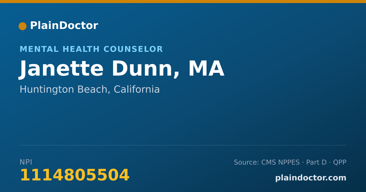 Shareable card for Janette Dunn, MA - Mental Health Counselor, Huntington Beach, CA