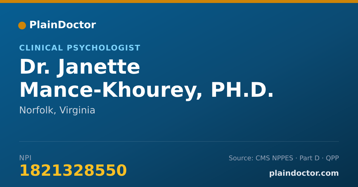 Shareable card for Janette Mance-Khourey, PH.D. - Clinical Psychologist, Norfolk, VA