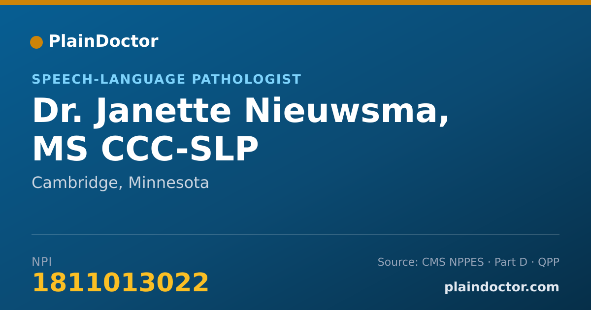 Shareable card for Janette Nieuwsma, MS CCC-SLP - Speech-Language Pathologist, Cambridge, MN