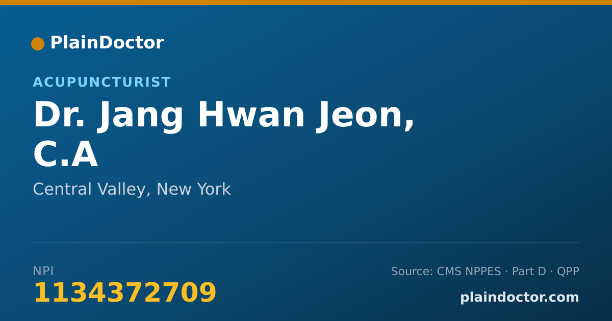 Shareable card for Jang Hwan Jeon, C.A - Acupuncturist, Central Valley, NY