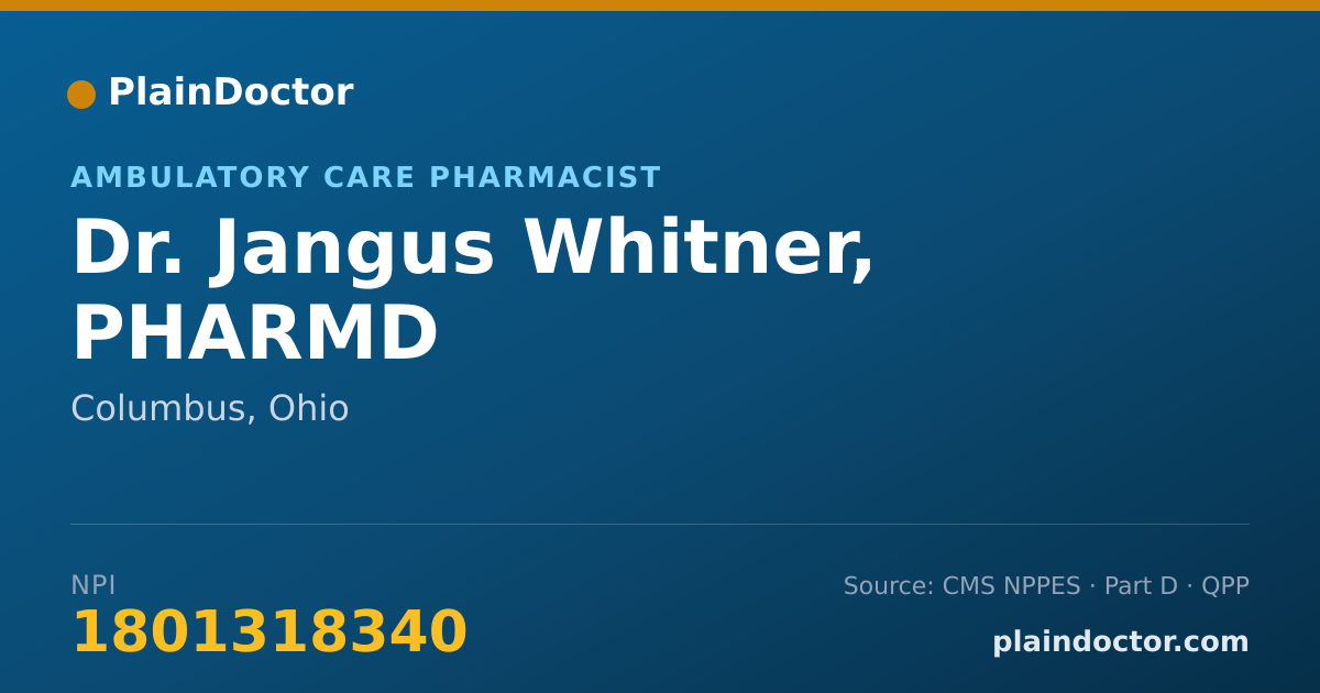 Shareable card for Jangus Whitner, PHARMD - Ambulatory Care Pharmacist, Columbus, OH
