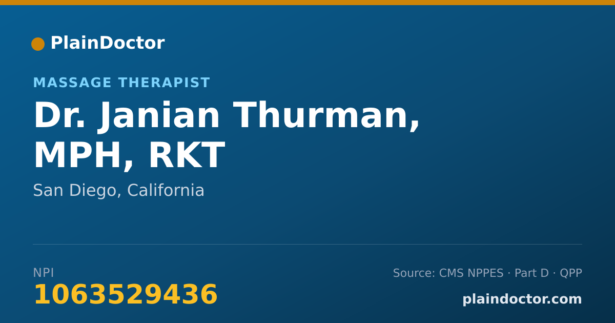 Shareable card for Janian Thurman, MPH, RKT - Massage Therapist, San Diego, CA