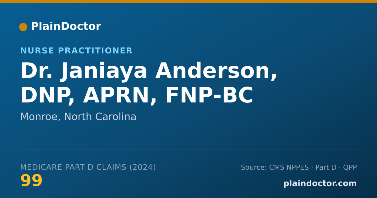 Shareable card for Janiaya Anderson, DNP, APRN, FNP-BC - Nurse Practitioner, Monroe, NC