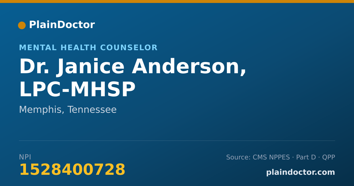 Shareable card for Janice Anderson, LPC-MHSP - Mental Health Counselor, Memphis, TN