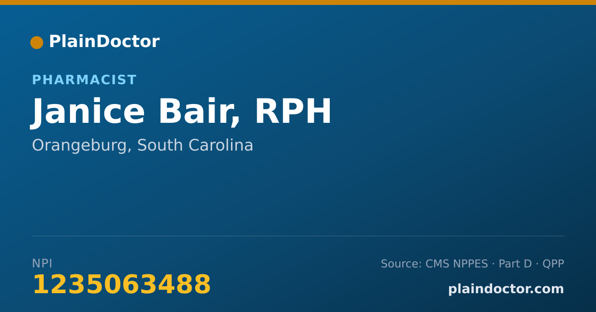 Shareable card for Janice Bair, RPH - Pharmacist, Orangeburg, SC