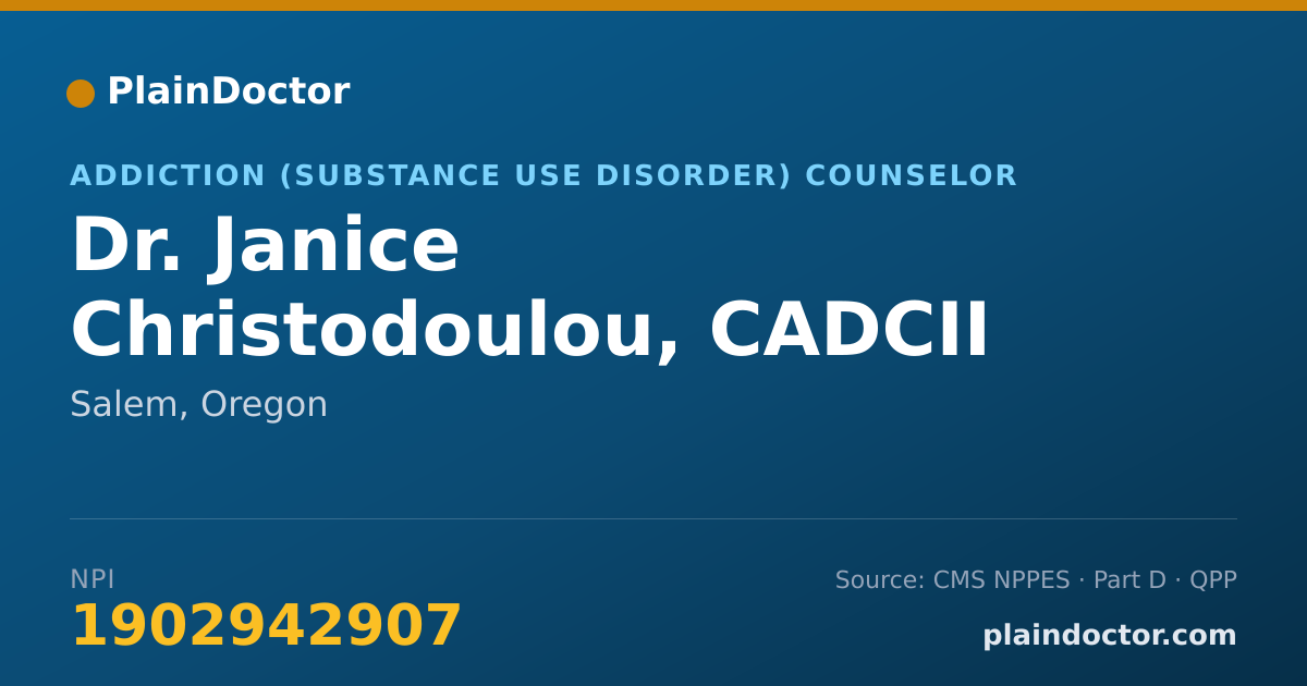 Shareable card for Janice Christodoulou, CADCII - Addiction (Substance Use Disorder) Counselor, Salem, OR
