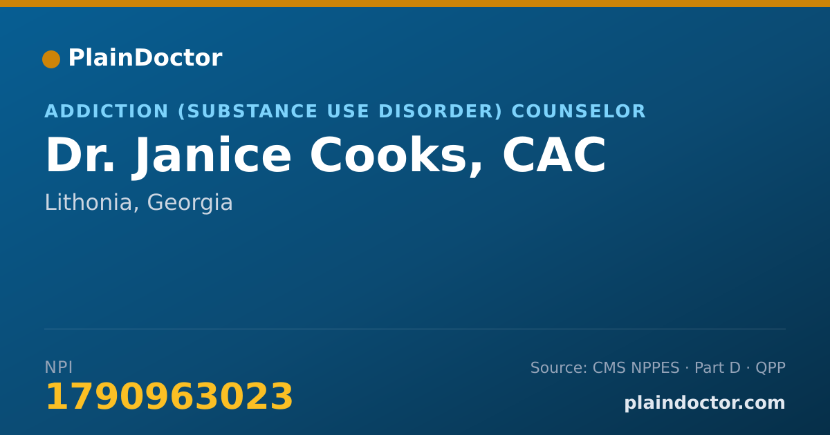 Shareable card for Janice Cooks, CAC - Addiction (Substance Use Disorder) Counselor, Lithonia, GA
