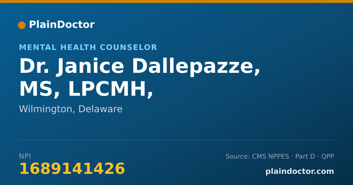 Shareable card for Janice Dallepazze, MS, LPCMH, - Mental Health Counselor, Wilmington, DE