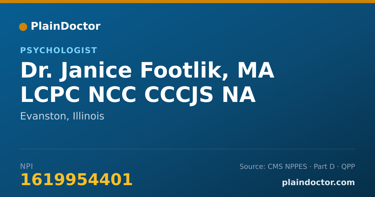 Shareable card for Janice Footlik, MA LCPC NCC CCCJS NA - Psychologist, Evanston, IL