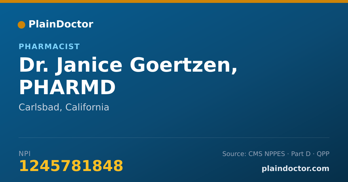 Shareable card for Janice Goertzen, PHARMD - Pharmacist, Carlsbad, CA