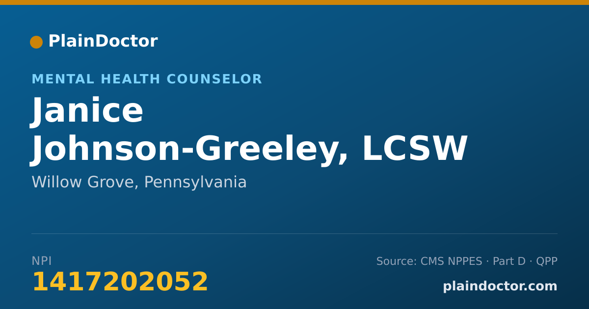 Shareable card for Janice Johnson-Greeley, LCSW - Mental Health Counselor, Willow Grove, PA