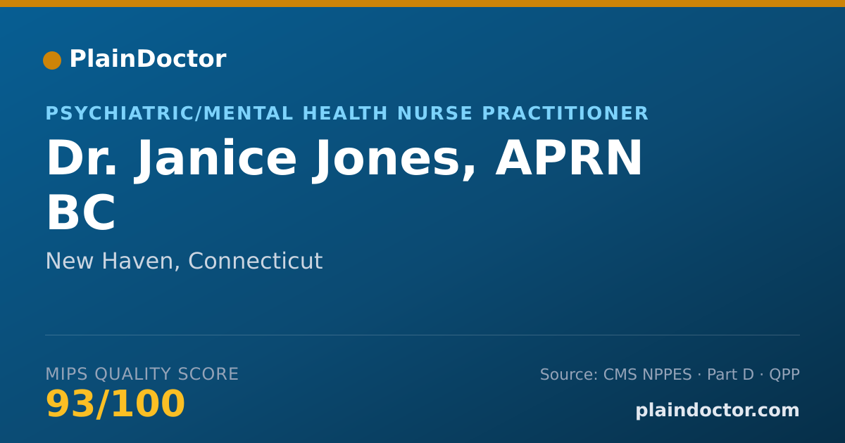 Shareable card for Janice Jones, APRN BC - Psychiatric/Mental Health Nurse Practitioner, New Haven, CT