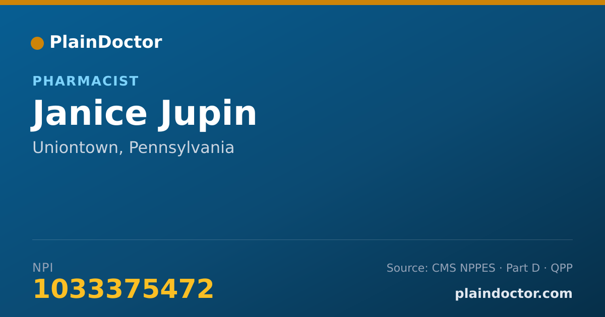 Shareable card for Janice Jupin - Pharmacist, Uniontown, PA