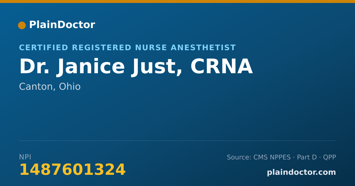 Shareable card for Janice Just, CRNA - Certified Registered Nurse Anesthetist, Canton, OH