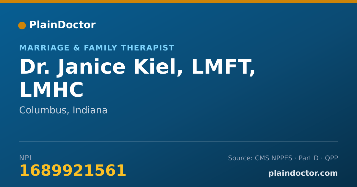 Shareable card for Janice Kiel, LMFT, LMHC - Marriage & Family Therapist, Columbus, IN