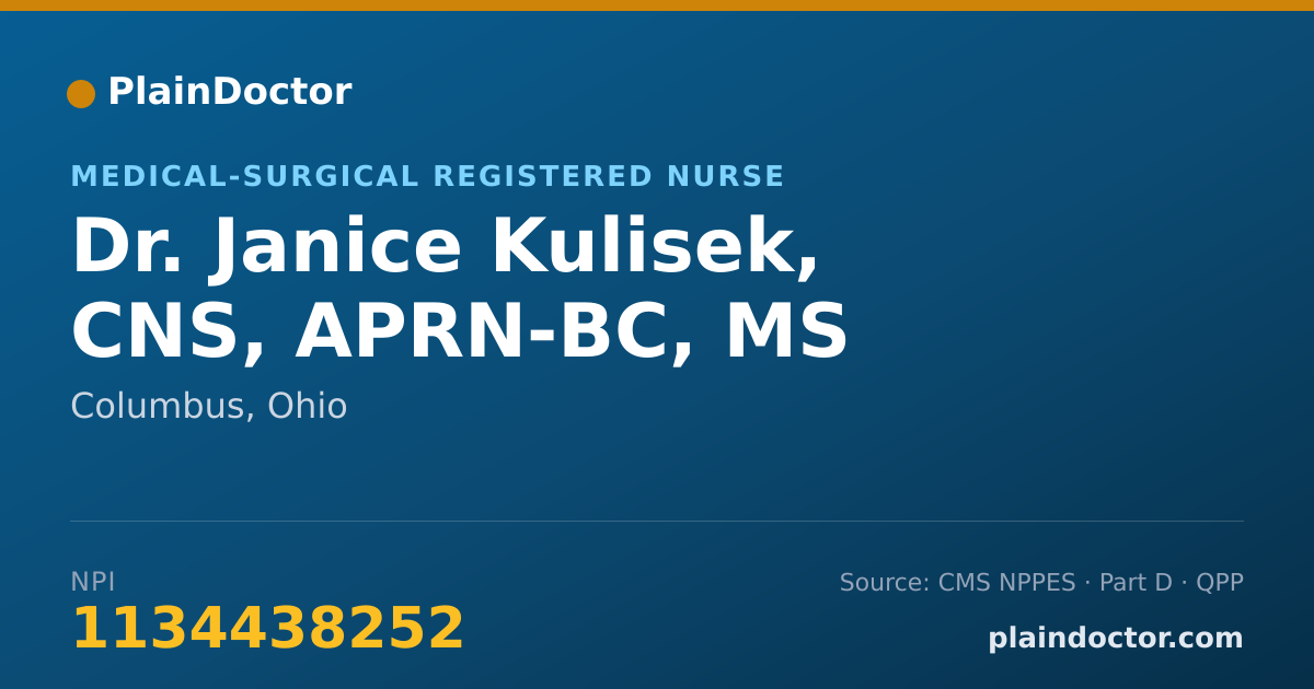 Shareable card for Janice Kulisek, CNS, APRN-BC, MS - Medical-Surgical Registered Nurse, Columbus, OH