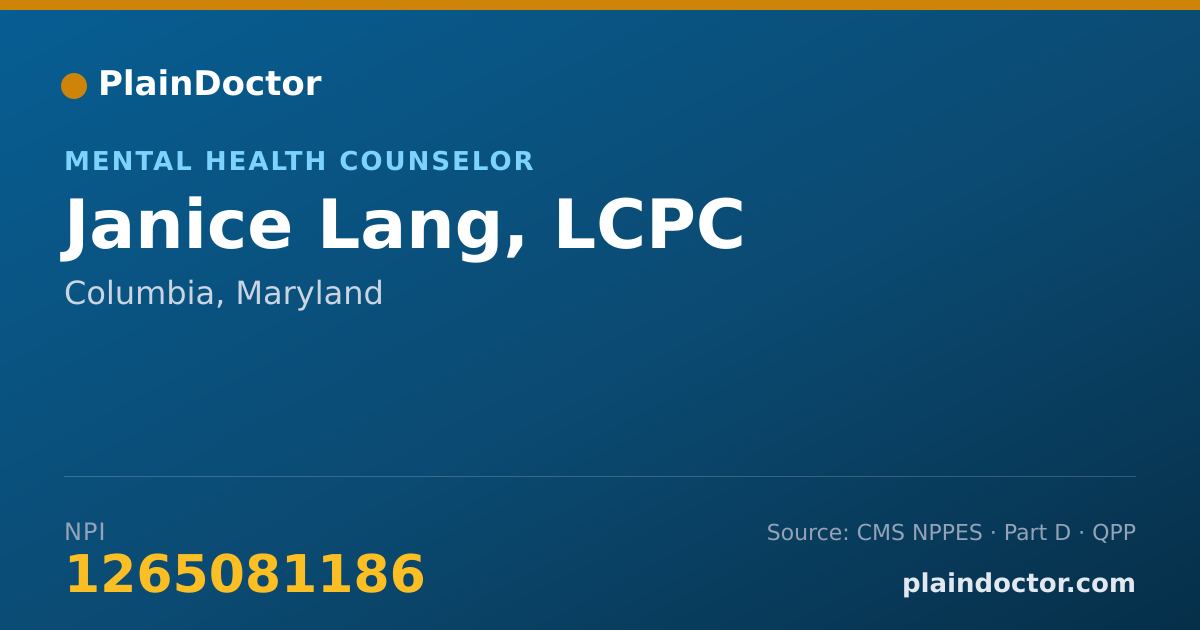 Shareable card for Janice Lang, LCPC - Mental Health Counselor, Columbia, MD