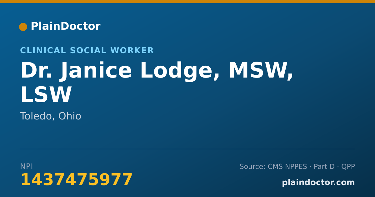 Shareable card for Janice Lodge, MSW, LSW - Clinical Social Worker, Toledo, OH